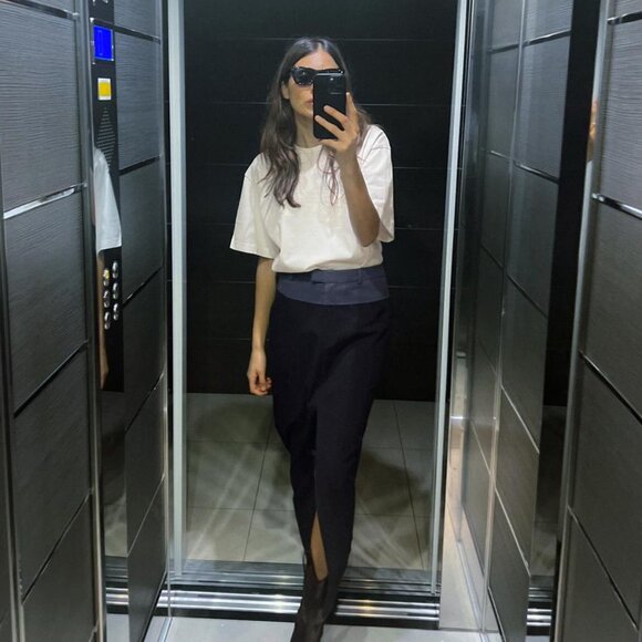 NWT ZARA CONTRASTING WAIST PENCIL SKIRT NAVY BLUE - Picture 2 of 5